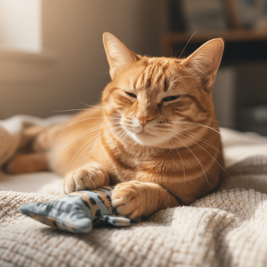 Cat resting in a cozy bed