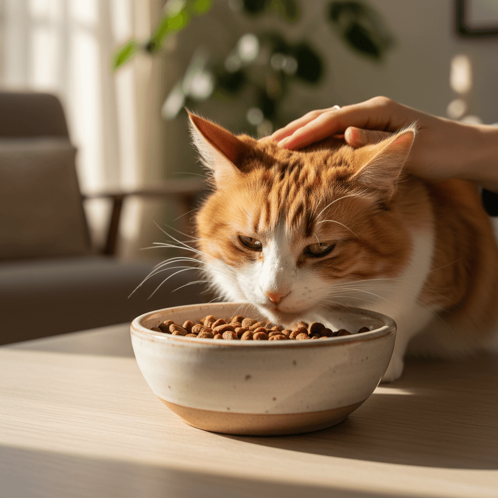 Pet owner pouring kibble into a bowl
