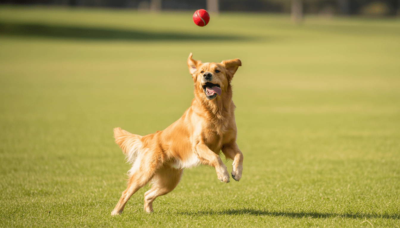 Small dog catching a tennis ball
